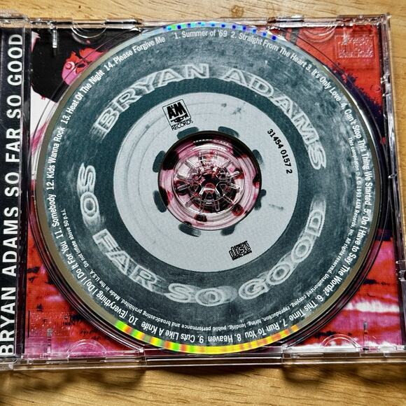 BRYAN ADAMS So Far So Good GREATEST HITS 1993 A&M Near Mint Disc Excellent Case - Picture 4 of 6